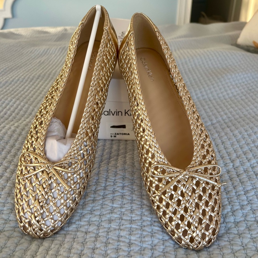 Calvin Klein Zatoria Gold Woven Flats